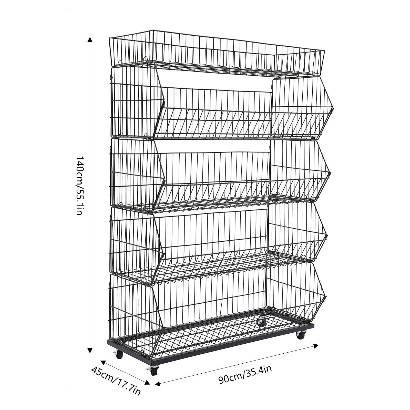 5 Tier Retail Display Rack,Large Wire Metal Mobile Supermarket Storage Shelf,Fruit Vegetable Snack Supply Basket for Home Store Market Black (90*43*136)