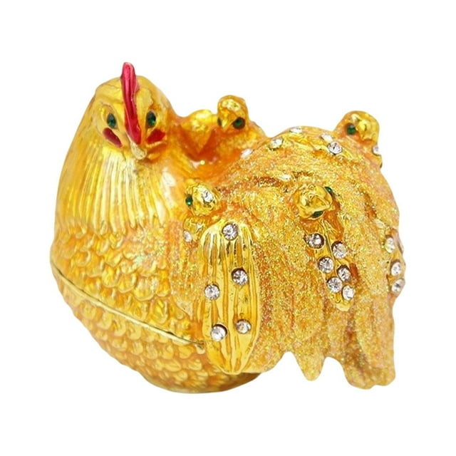 Caja de baratijas, figurita de pollo esmaltada, joyero, artesanías decorativas, regalo único, caja de anillo coleccionable, estuche de almacenamiento