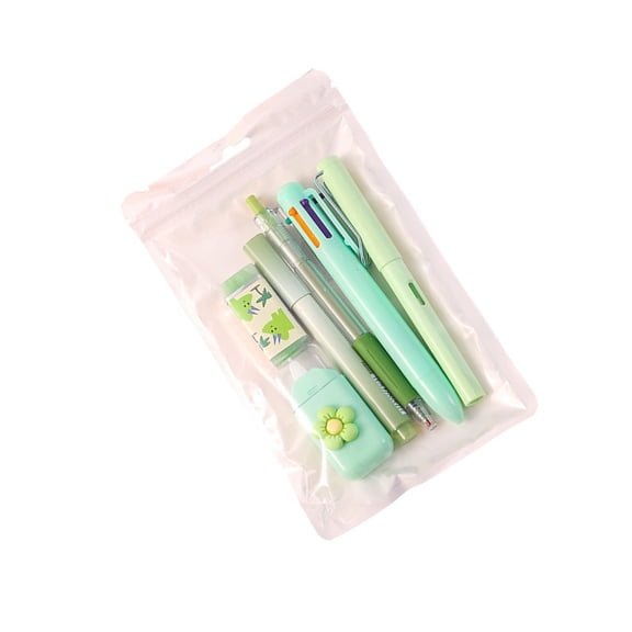 6Pcs Student Stationeries With Multicolored Ballpoint Pen Highlighter Retractable Gel Pen Eraser Pencil Correction Tape