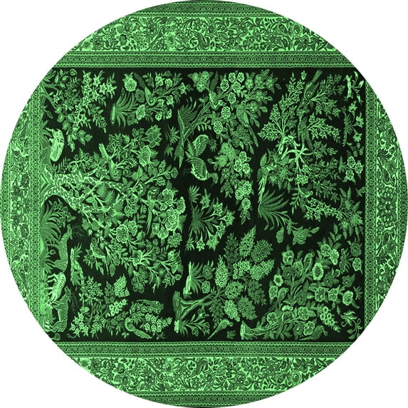 Ahgly Company Indoor Round Persian Emerald Green Traditional Area Rugs, 7' Round