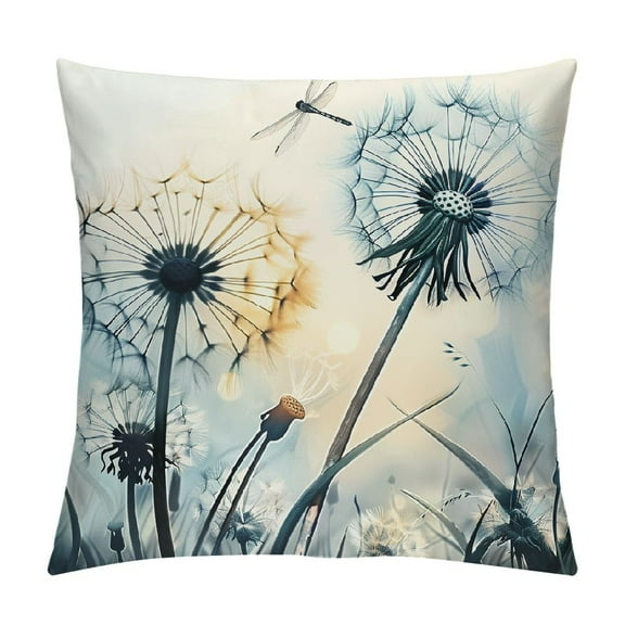 Fenyluxe Dandelion Dragonfly Modern Farmhouse Rustic Decorative Throw Pillow Cover with Zipper Home Decor 1PC 12x12in