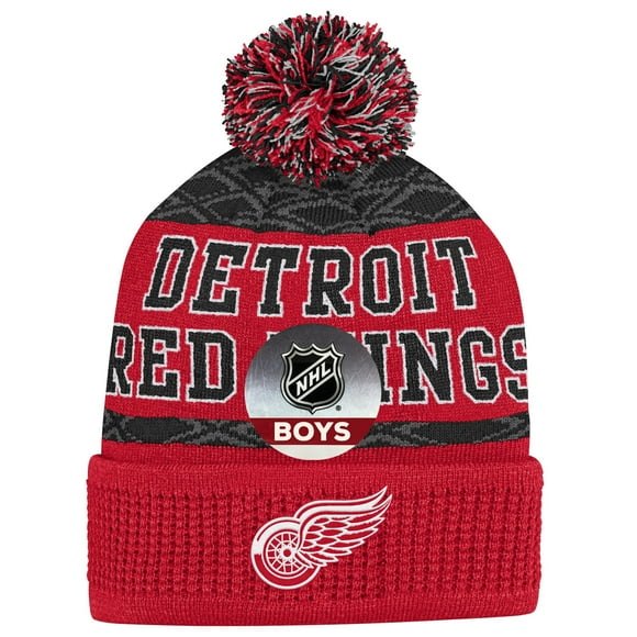 Childrens Detroit Red Wings Puck Pattern Cuffed Knit Hat - Size Boys