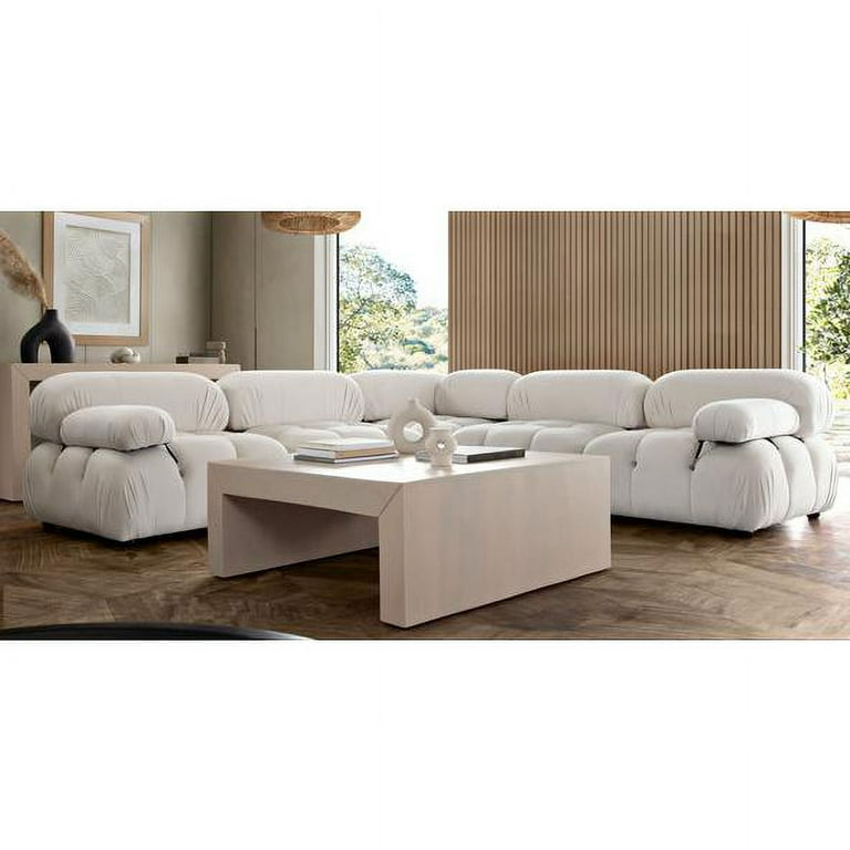 Paloma 5PC Modular 111 Inch Corner Sectional in Light Cream Velvet