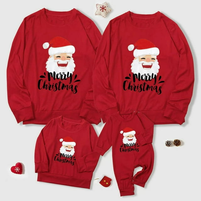 T-shirt de Noël Assorti pour la Famille avec Imprimé Père Noël et Col à Manches Longues
