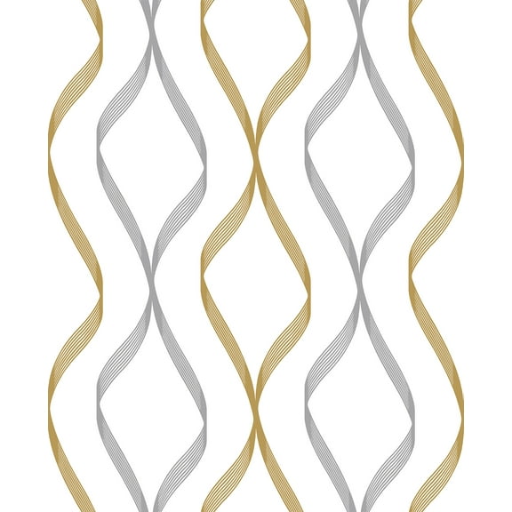 NextWall Silver & Gold Ogee Ribbon Peel and Stick Wallpaper