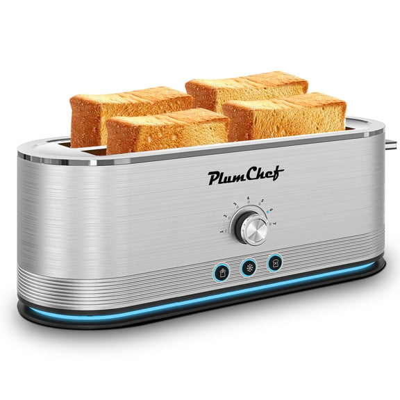 4-Slice Stainless Steel Toaster, 7 Browning Levels, Defrost & Reheat Modes, 1350W High Power, Anti-Fingerprint & Anti-Jam Design, Removable Crumb Tray for Easy Cleaning
