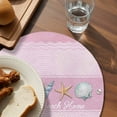 thumbnail image 3 of Pink Summer Coastal Round 15 Inch Placemats Set of 4, Modern Ocean Waves Starfish Shell HeatResistant Non Slip Place Mats for Dining Table, Wipeable Braided Kitchen Table Mats for Housewarming, 3 of 9