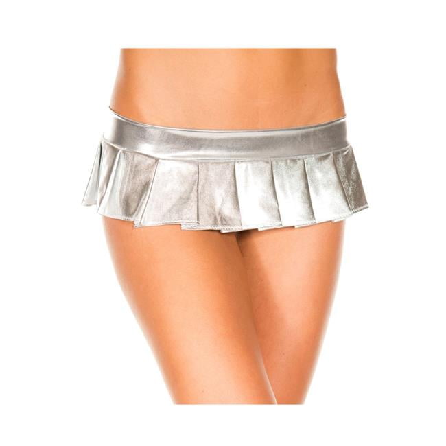 Metallic Pleated Micro Mini Skirt Silver