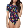 thumbnail image 1 of Fotbe Skull rainbow color mushroom Body de Mujer con Cuello Redondo y Mangas Cortas, Sin Mangas Ajustado, Suave, Cómodo y Básico-Large, 1 of 7