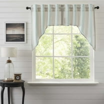 VHC Brands Grain Sack Aqua Blue Stripe Coastal Farmhouse Kitchen Curtain Swag Set 36x36x16