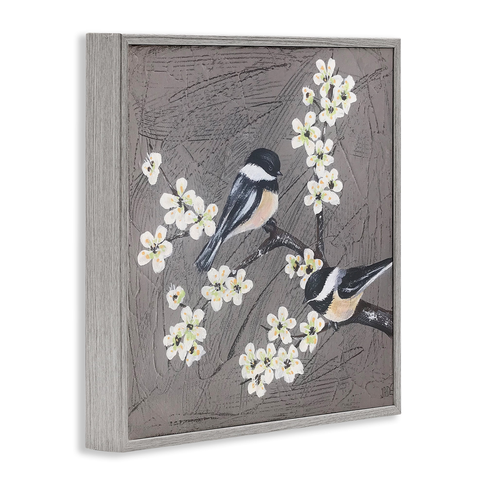 Stupell Industries Birds & Apple Blossoms Animals & Insects Painting Gray Framed Art Print Wall Art, 12 x 12