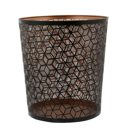DecMode 9" x 10" Black Metal Geometric Small Waste Bin with Laser Carved Design, 1-Piece