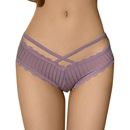 

Womens Panties Womens Cross Cropped Waist Panties Comfortable Low Waist Thin Lace Trim Briefs