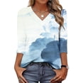 thumbnail image 2 of Womens Floral Printed Shirts V Neck Blosues Tops 3/4 Sleeve Shirts Tunics Loose Fitted Top Fashion Trendy Outfit 2026 Dressy Trendy Blouses, 2 of 7