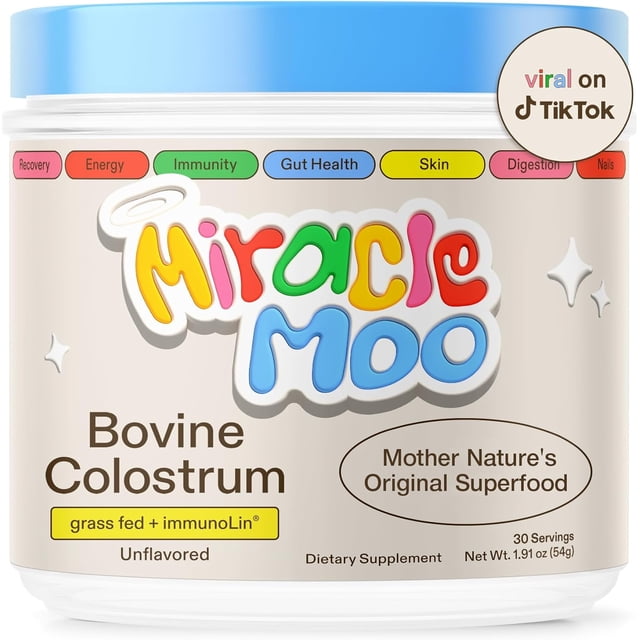 1 PACK Miracle Moo Unflavored Bovine Colostrum, Stick Packets, 30 Count