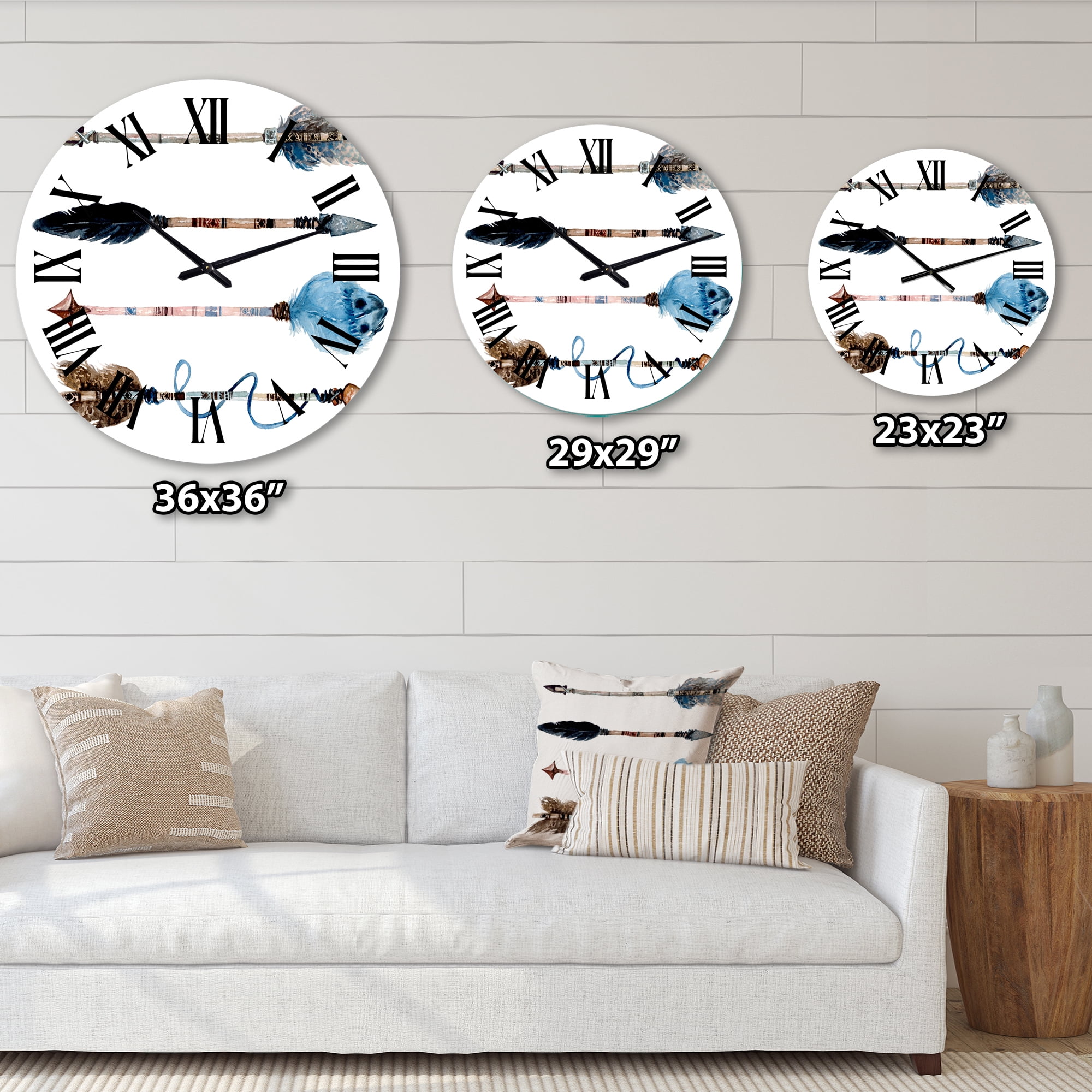 Designart 'Ethnic Feathers And Flowers On Native Arrows Iv' Bohemian & Eclectic Wall Clock