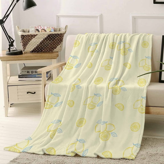 Throw Blanket Fleece Throw Blanket 40x50in, Summer Fields Cute Lemons Soft Lightweight Bed Blankets Yellow Background Fuzzy Couch Blankets for All Season