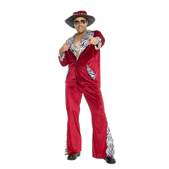 Morph Mens Burgundy 70's Costume Hat 1970s Velvet Suit Guys Party Halloween Brown XL