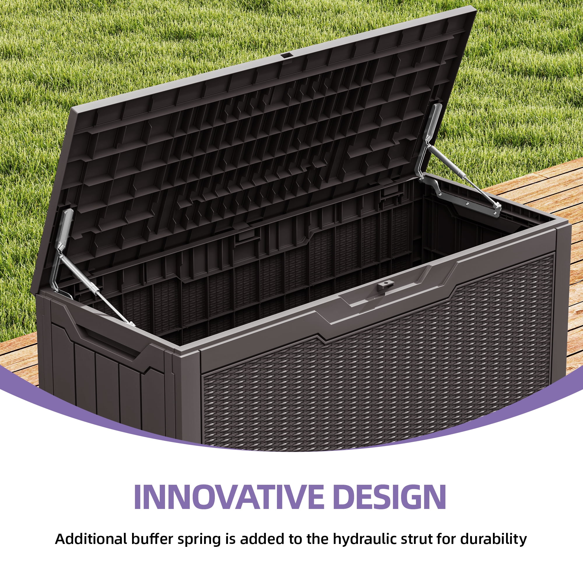 Uforic 80 Gallon Resin Deck Box, Waterproof Lockable Rattan Outdoor Storage Box for Patio Cushions Garden Tools
