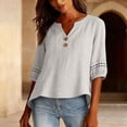 thumbnail image 3 of Long Sleeve T Shirt Women Cotton Linen Pleated 3/4 Sleeve Casual Solid Trendy Tops, 3 of 6