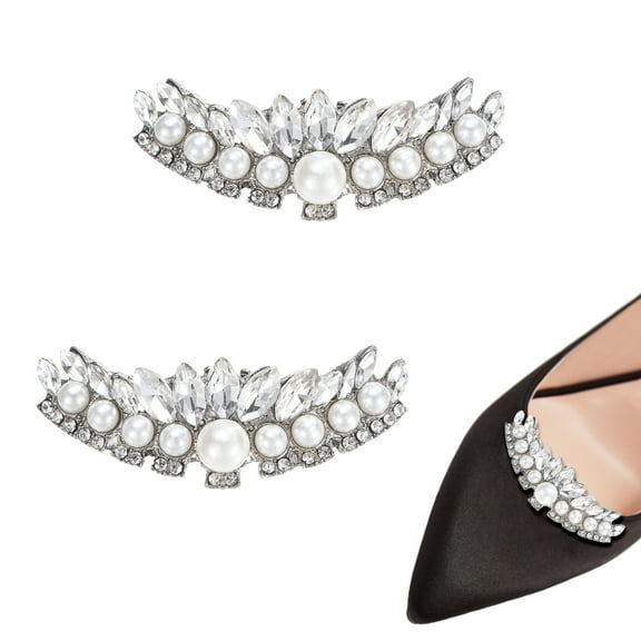 Uxcell 2-Pack Decorative Rhinestone Pearl Shoe Clips, Zinc Alloy Removable Fashion Crystal Flower Shoe Clips Buckle
