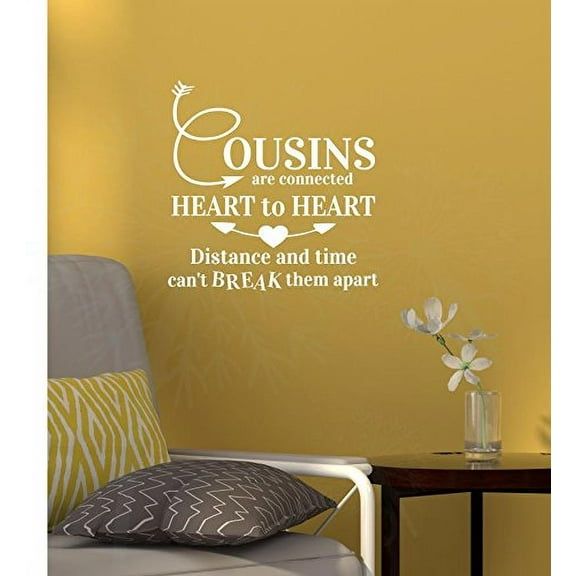 Cousins are connected Heart to Heart Wall Letters Vinyl Decal Stickers Wall Art, 12x12-inch, White