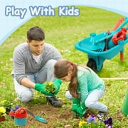 JoyStone Kids Gardening Tool Set with Wheelbarrow, Watering Can, Gloves, Shovel, Rake, Apron, Durable Plastic, Ages 3-6