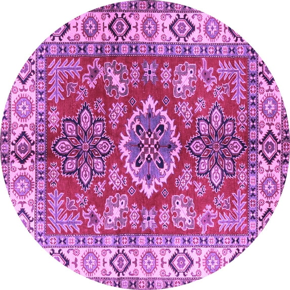 Ahgly Company Indoor Round Geometric Purple Traditional Area Rugs, 8' Round