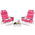 thumbnail image 1 of Costway Ensemble de 2 Chaises de Plage Pliantes avec Table, Chaise Inclinable d'Extérieur à 5 Positions, Rose Vif, 1 of 9