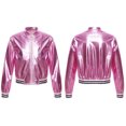 thumbnail image 5 of Hansber Kids Girls Shiny Hip Hop Jazz Dance Jacket Coat Stand Collar Long Sleeve Zipper Outerwear Pink 12, 5 of 9