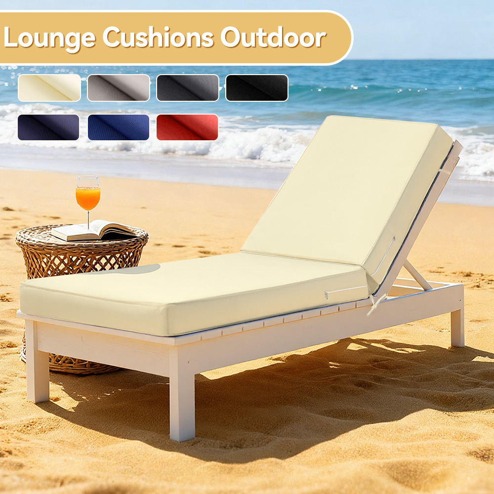 ROFIELTY 72 x 21 Inch Outdoor Chaise Lounge Cushion, 3" Thick Double-Sided Waterproof UV Resistant, Replacement Pad with Secure Ties & Hidden Zipper, for Poolside Beach Backyard, Beige