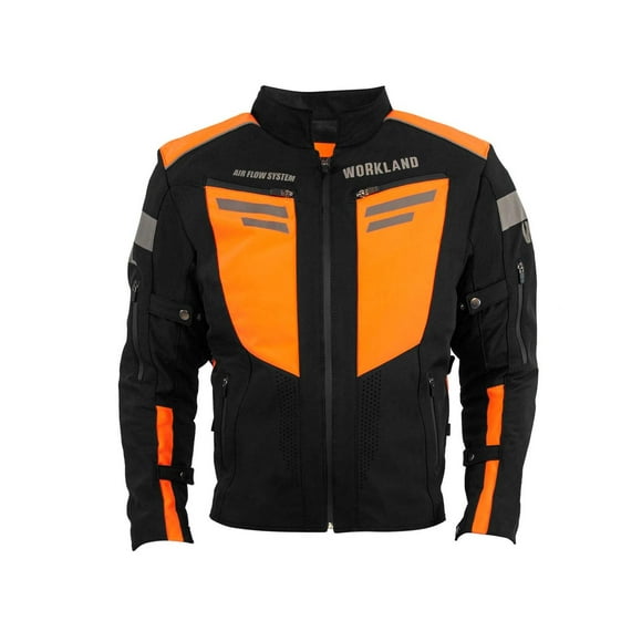 Chamarra motociclista hombre protectores reflejante impermeable WORKLAND 1985 negro 3XL WKL 1985NEGRONARANJA
