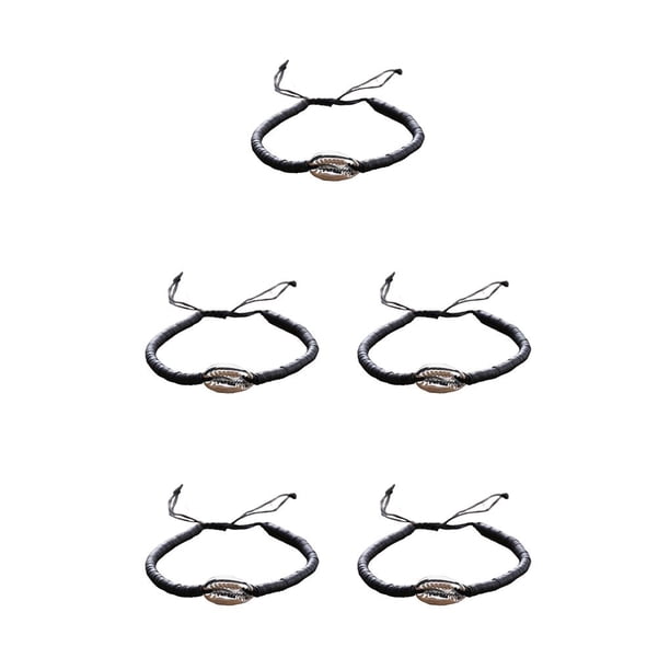 Qarigey 1 juego de pulseras trenzadas hechas a mano, cómoda de concha, ambiente exótico, niñas adolescentes, accesorio de moda para vestido Negro Plata 5Conjunto