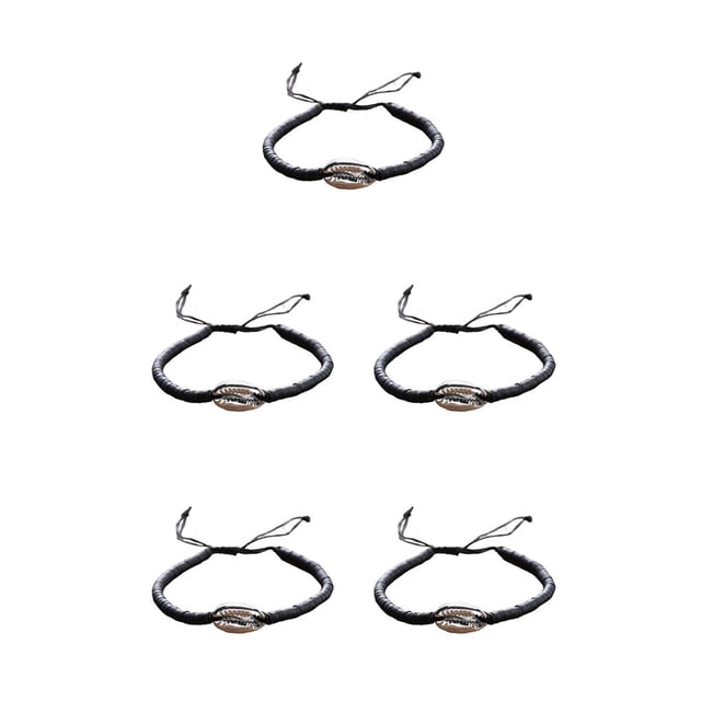 Qarigey 1 juego de pulseras trenzadas hechas a mano, cómoda de concha, ambiente exótico, niñas adolescentes, accesorio de moda para vestido Negro Plata 5Conjunto