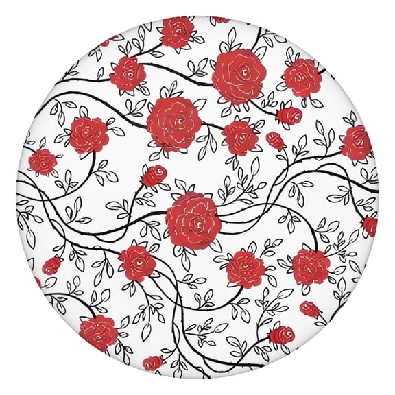 Pioneer Flower Floral Print Pattern Round Fitted Tablecloth with Elastic Edge,Dining Table Cover Waterproof,Outdoor Round Tablecloth for Camping,Dining,Indoor and Outdoor