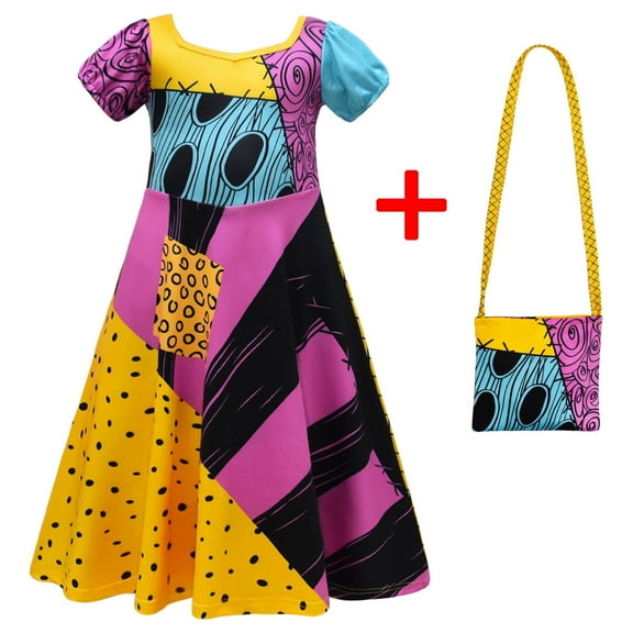 KAWELL The Nightmare Before Christmas Girls Long Dress Sally HALLOWEEN Costume with Bag