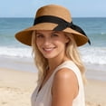 thumbnail image 2 of QHFBli Sun Straw Hat for Women with Wind Lanyard Wide Brim Foldable Beach Summer Hats Womens UV 50+ Protection Bowknot Cap, 2 of 8