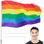 Drapeau arc-en-ciel, 3 x 5 pieds drapeau Gay Pride drapeau arc-en-ciel Gay Pride drapeaux bannière drapeau arc-en-ciel fierté avec poteau
