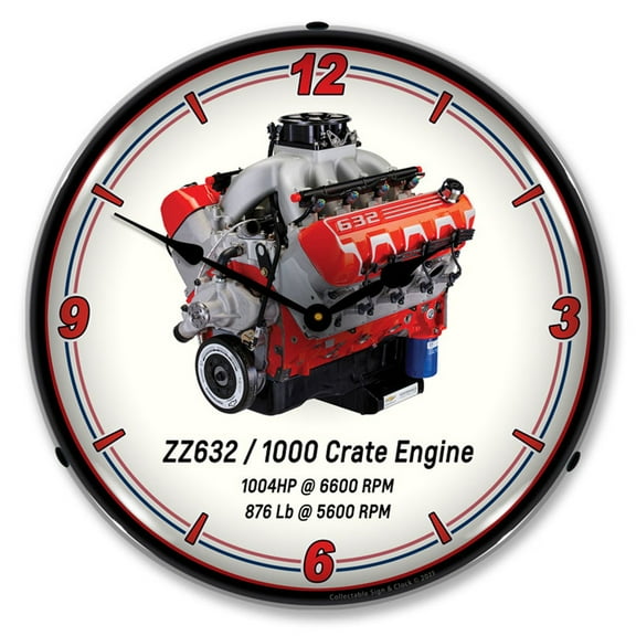 Collectable Sign and Clock Chevrolet Performance ZZ632 Engine LED Lighted Premium Wall Clock