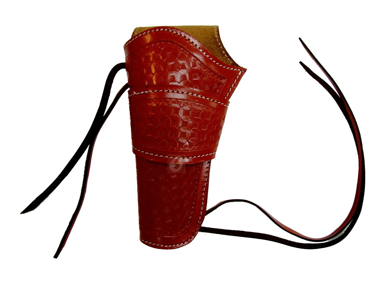 Leather Holster Long Barrel OWB Revolver Pistol Fit Waffle Tooled Red - Left Hand