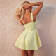 thumbnail image 5 of Vestido Mini de Encaje Y2k para Mujer, con Volantes en el Dobladillo y Lazo en la Espalda, Vestido Corto Fluido de Corte A, Vestido Ajustado para Fiesta y Club. Amarillo XS, 5 of 10