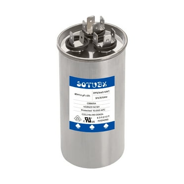 80 7.5 MFD 370/440VAC Round Motor Dual Run Capacitor 80 7.5 uF 370V or 440 Volt for AC Air Conditioner Condenser - 80/7.5 uf MFD 440V Straight Cool or Heat Pump - Run AC Motor and Fan