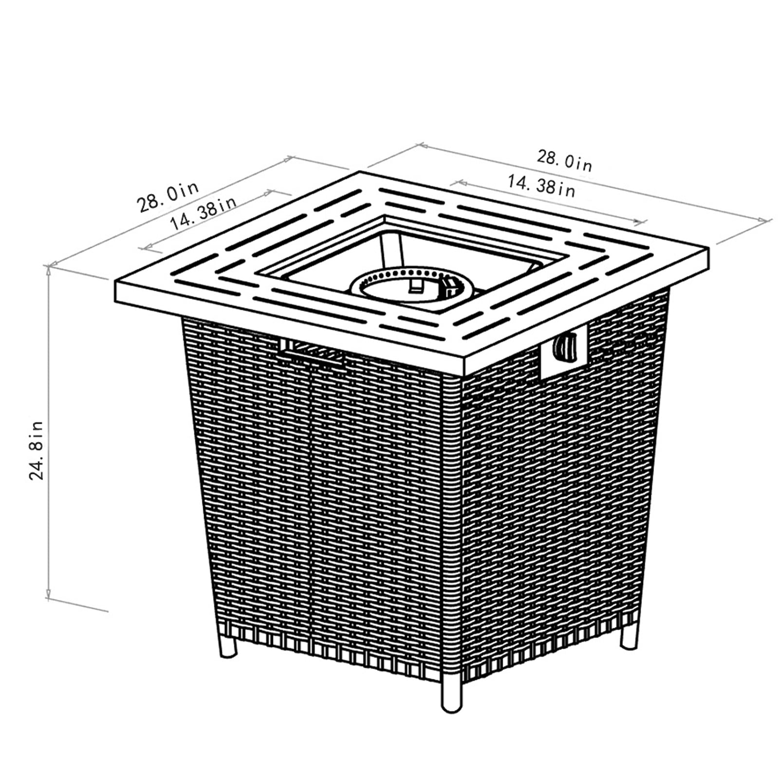 28'' Propane Fire Pit Table, 50,000 BTU Rattan Fire Pit with Steel Lid
