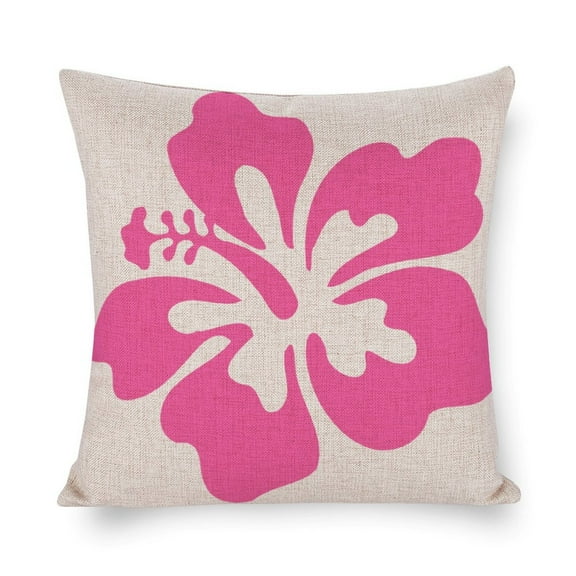 Cushion Case Pink Hibiscus Printed Pillow Cover Tropical Green Plant Large Couch Pillows 16"x16" Home Decoration for Sofa Couch Living Bed Room