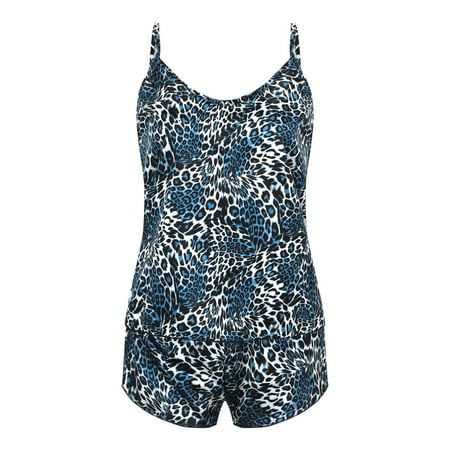 

Cathalem Nighties for Women Christmas Satin Shorts Leopard 2pcs + Suit Pattern Ladies Pajama Print And Stockings And Sleeves Underwear Blue Large