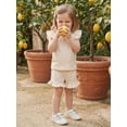 thumbnail image 6 of BemeyourBBs Toddler Baby Girl Summer Outfit Bow Print Ruffled Trim Crew Neck Flying Sleeve Shirt Tops and Shorts Set 2Pcs Baby Girl Summer Clothes, 6 of 9