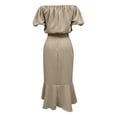 thumbnail image 5 of XIAOCHA Womens Summer Ruched Midi Dress Solid Off Shoulder Puff Sleeve Night Out Dresses, 5 of 5