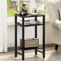 28in Tall Side Table 3-Tier Narrow End Table for Small Space, Slim Nightstand with Storage, Wooden Frame Bedside Table, Black