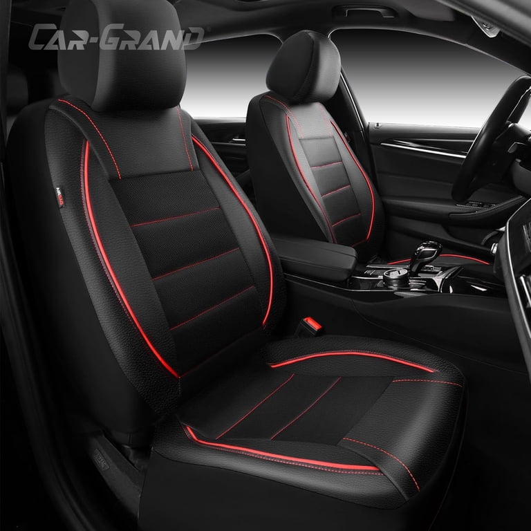CAR-GRAND Faux Leather Front Seat Covers, Breathable Red Pair photo 2