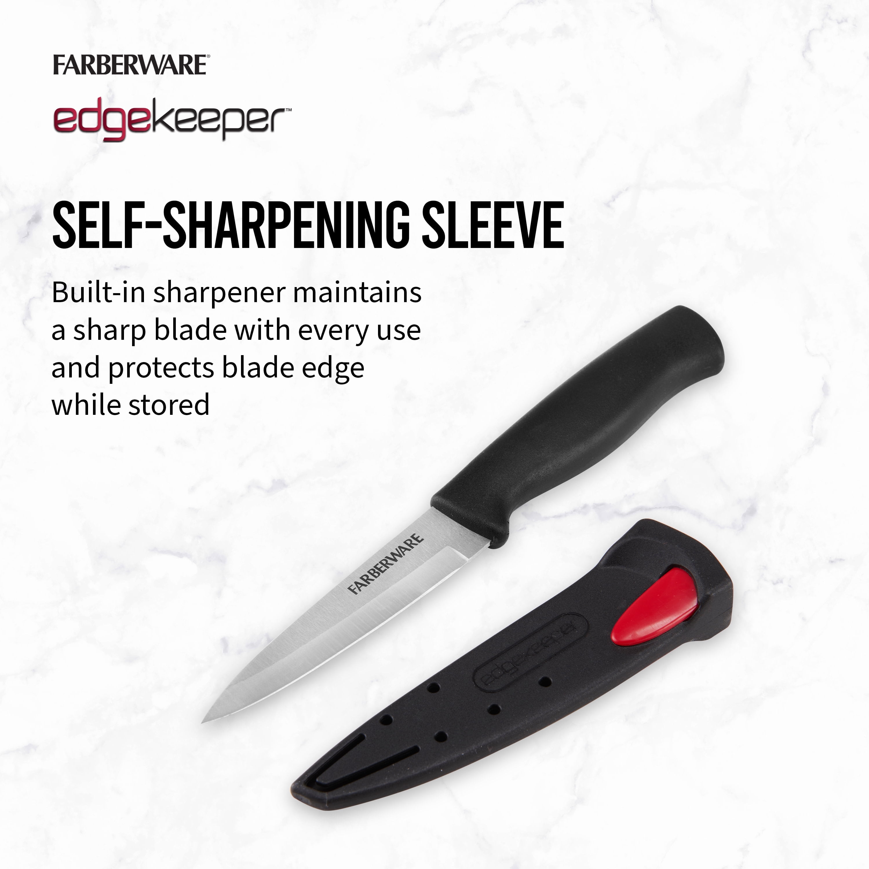 (2 pack) Farberware Edgekeeper 3.5 in Paring Knife with Black Self-Sharpening Sleeve and Handle